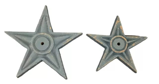 Two (2) Blue Anchor Plates Cast Iron Stars  6” & 4” Distressed Metal Antiqued