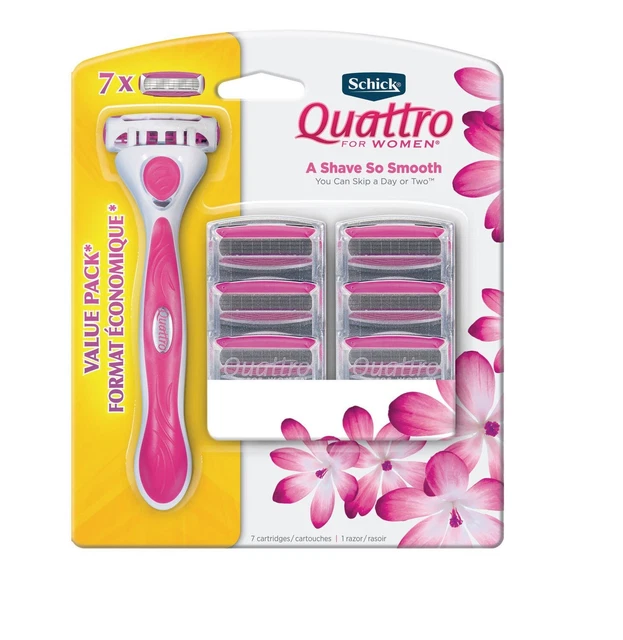 Schick Quattro para mujer - 1 navaja + 7 cartuchos de recarga de hoja de afeitar nuevos en caja