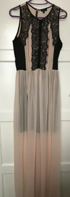 BNWT River Island Pink Black Lace Maxi Sleeveless Dress UK Size 12 RRP £55