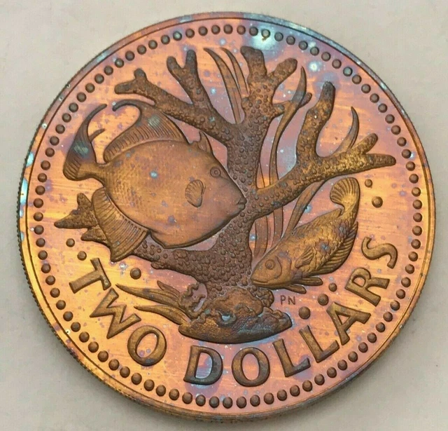 1973 Barbados Two Dollars Unc Choice Bu Stunning Toned Color Gem Bold (Mr)