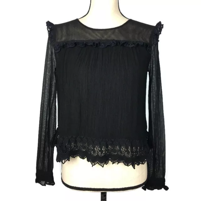 Ella Moss Black Hazelina Blouse Top Women Small Lace Gauze Mesh Victorian Gothic