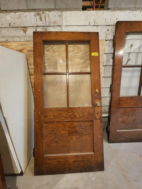 antique hardwood oak doors artistic glass circa 1940. Very heavy very solid 2