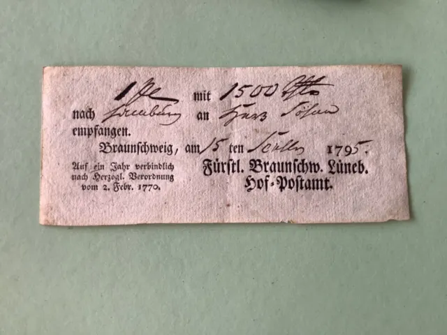 Germany Braunschweig 1795 postal note Ref A1582