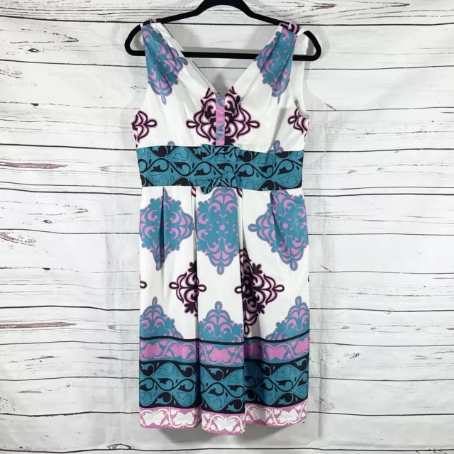 Vintage Betsey Johnson NY Dress Womens 8 White Floral Silk Blend V-Neck 90s Y2k