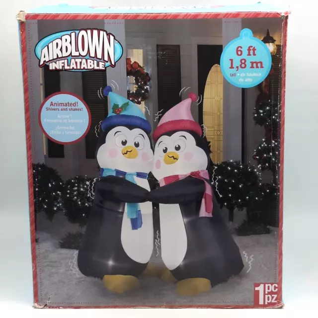 Gemmy 6' Animated Airblown Christmas Penguins Inflatable Shivers Shakes RARE HTF