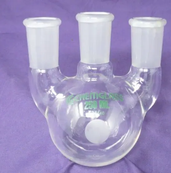 Chemglass 250mL 3 Neck  Round Bottom Distilling Flask 24/40