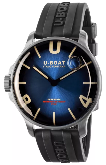 U-Boat Darkmoon Stainless Steel Blue Dial Black Rubber Strap Mens Watch 8704