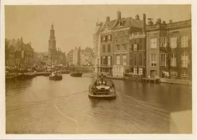 Nederland, Amsterdam, Canal Amstel  Vintage albumen print. Vintage Netherlands.