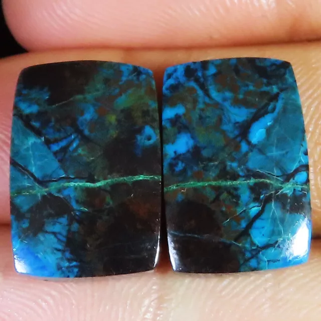 BLUE AZURITE 26.50 Cts Natural Azurite Pair Cushion Cabochon 12x18x4 mm Gemstone