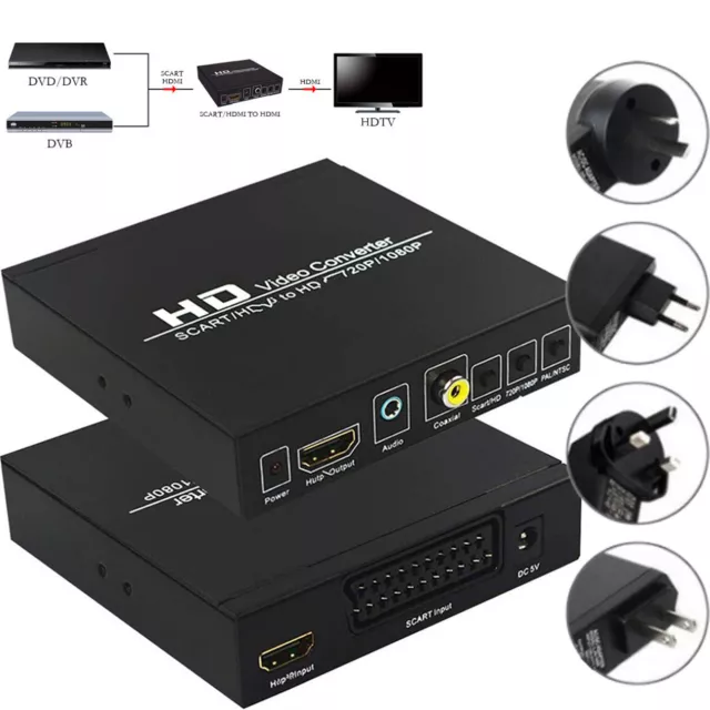 SCART to HDMI HD 1080P Digital Converter Coaxia Audio Video Converter For HDTV