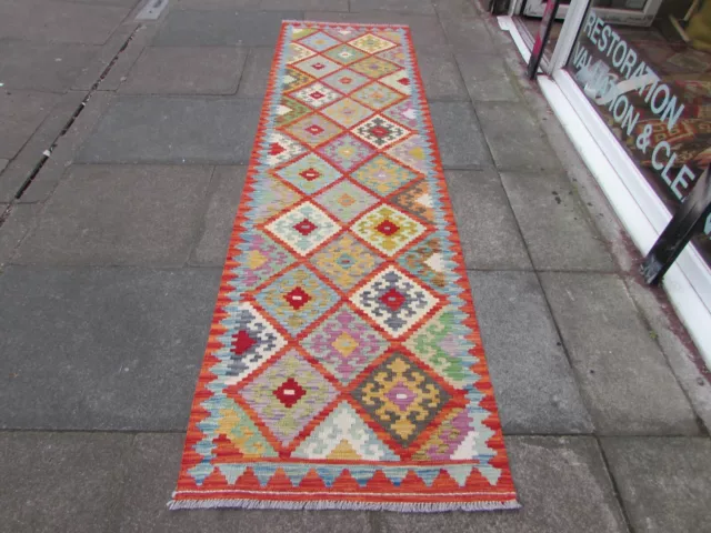 Vintage Kilim Tradicional Hecho a Mano Oriental Rojo Lana Corredor 297x82cm