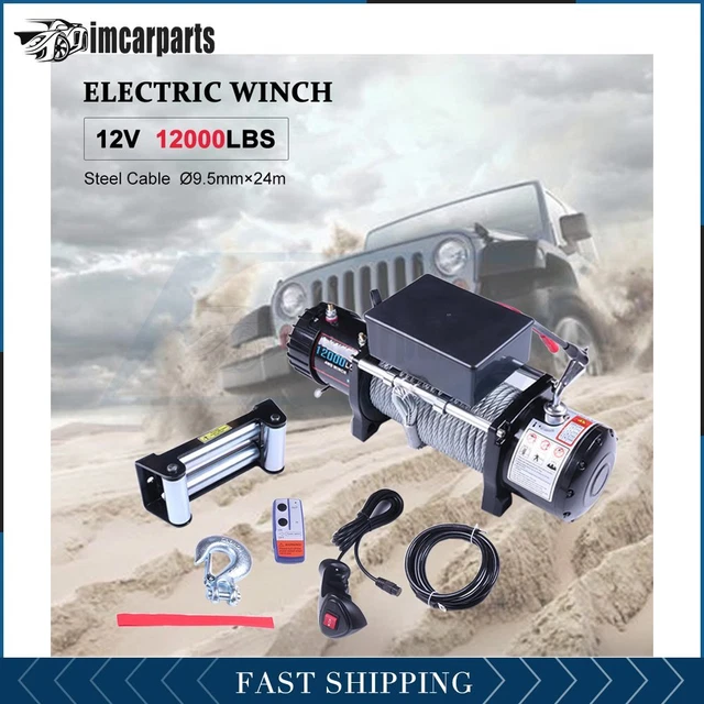 1X Electric Winch Steel Cable 12000lbs 12V  Tow Towing Truck Trailer w/ Remote