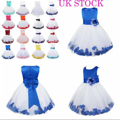 UK Kid Toddler Girls Flower Dress Tulle Petals Formal Wedding Pageant Gown Party