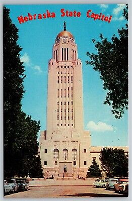 Lincoln Nebraska State Capitol Building Old 1950s 1960s Vtg Postcard View Unused