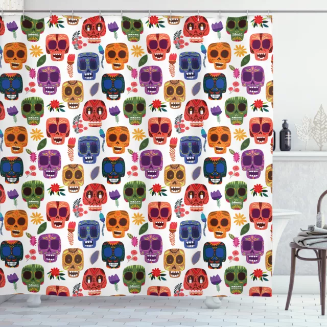 Wooden Shower Curtain Tribal Scary Mask Print for Bathroom