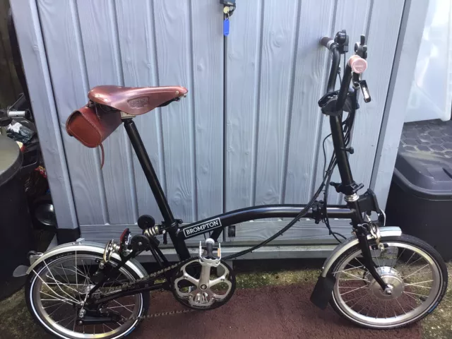 Brompton M-type M6l Black Folding Bike With Original Eco Swytch Kit.