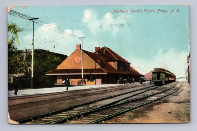 Northern Pacific Railroad Depot FARGO North Dakota Antique Train Station PC 1909