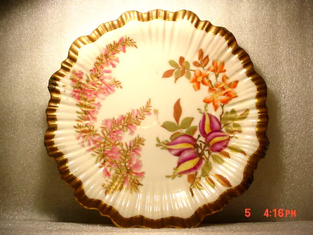 Antique Royal Worcester Blush Ivory Hand Painted Floral / Gold Scalloped Plate 3