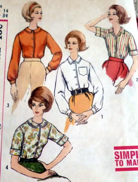 LOVELY VTG 1960s BLOUSE Sewing Pattern 14/34