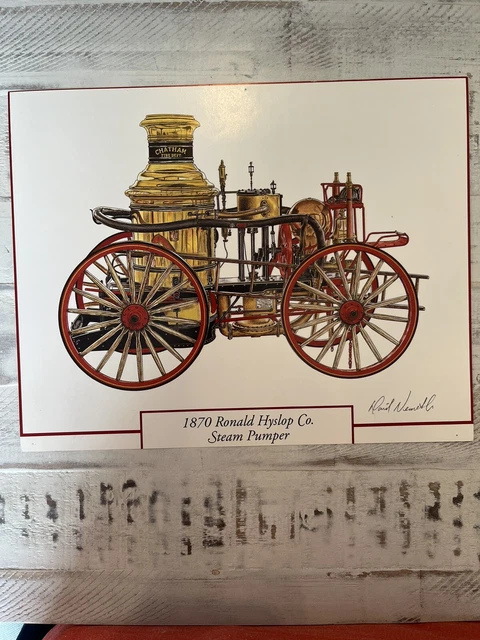 1870 Ronald Hyslop Fire Truck Steam Pumper Art Print Calendar Ad 12"x9.5"