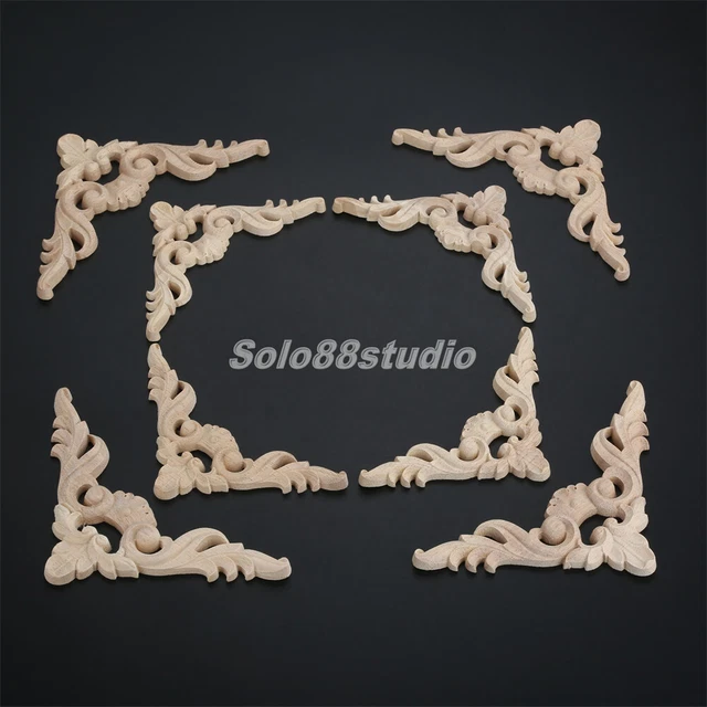 Unpainted Wood Carved Corner Onlay Applique Door Window Drawer Closet Bin Decor