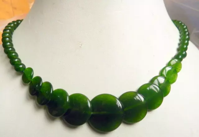 Genuine natural 6-20mm green jade round coin gemstone pendant necklace 17.5''