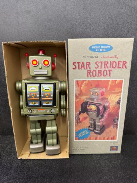 Horikaw Star Strider Vintage Japanese Battery operated Green Robot NIB works