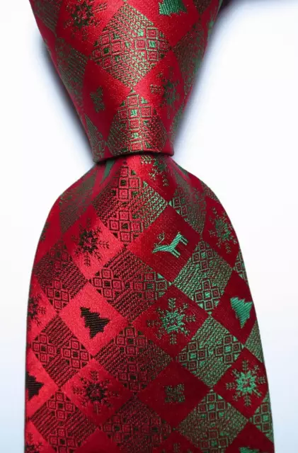 New Classic christmas style Red Green JACQUARD WOVEN Silk Men's Tie Necktie