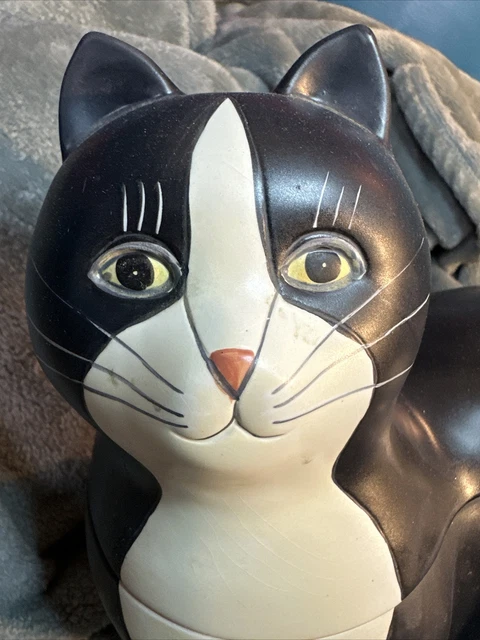 Sakura Warren Kimble Hand Painted Vintage Black And White Kitty Cat Cookie Jar