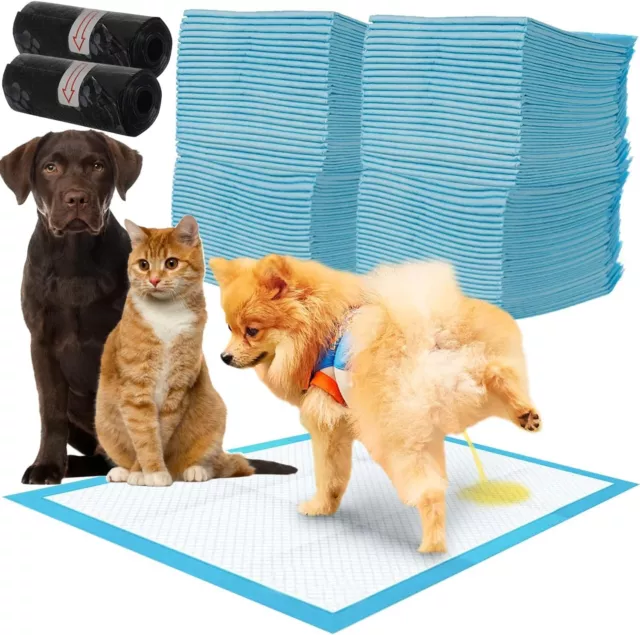 100 tappetini assorbenti per Cani e Gatti + 30 sacchetti 33 x 45 cm Pet Igienici