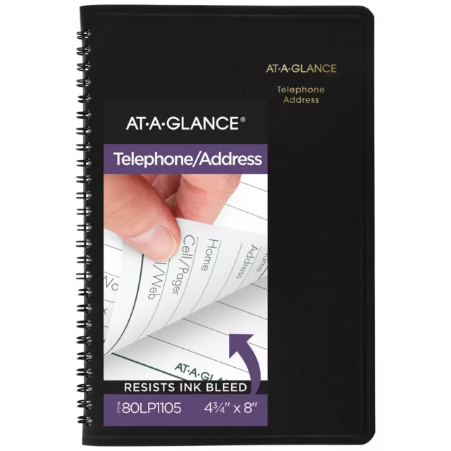 AT-A-GLANCE Large Print Telephone Address Book 500 Entries Black 5 12 x 8 12 -