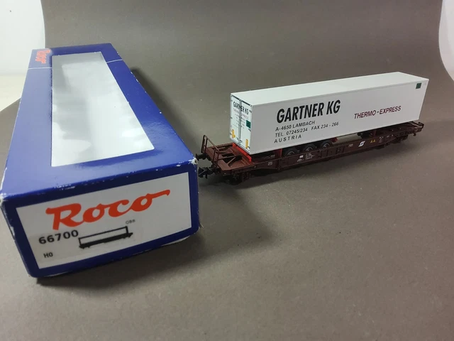 Wagon Roco HO époque VI Réf 67526 – OBB Containers Haus Bleus – Avec Sa Boîte
