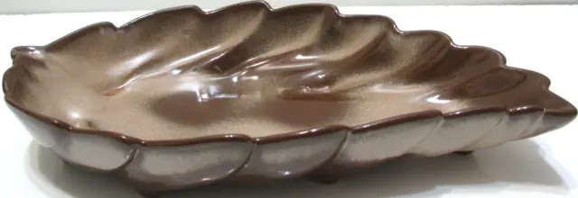 Vintage Frankoma Pottery Leaf Bowl Dish # 226 Brown Glaze 12 1/4" Long  #1