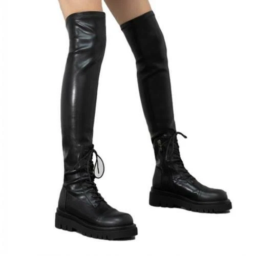 Womens High Over The Knee Stretch Flat Elasticated Leg Ladies Low Heel Boots L