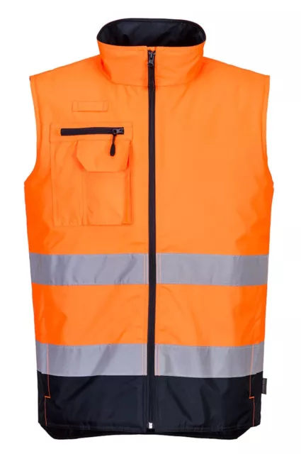 Uomo Portwest Giacca da Lavoro S267 Hi-Vis 2 Tono Gilet Arancione/Navy UKS-3XL