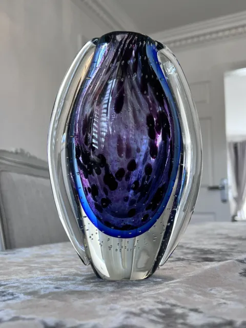 Lovely Tall Vintage Italian Murano Controlled bubble Art Glass Vase Very Heavy