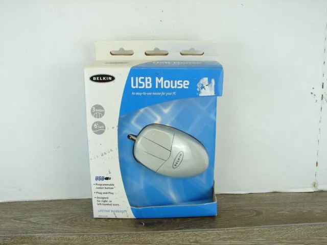 Belkin Wired USB Mouse F8E813-BLK-USB 3 Button Programmable Plug & Play White
