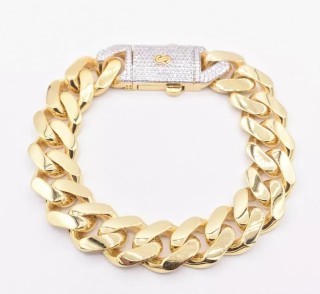 15mm Miami Cuban Royal Link Bracelet Box Clasp Real 10K Yellow Gold