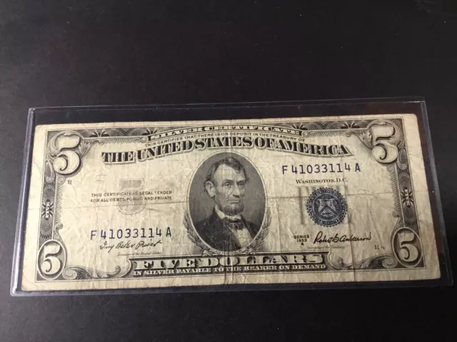 1953-A-$5 Misaligned Silver Certificate Blue Seal-Dollar-3114-A