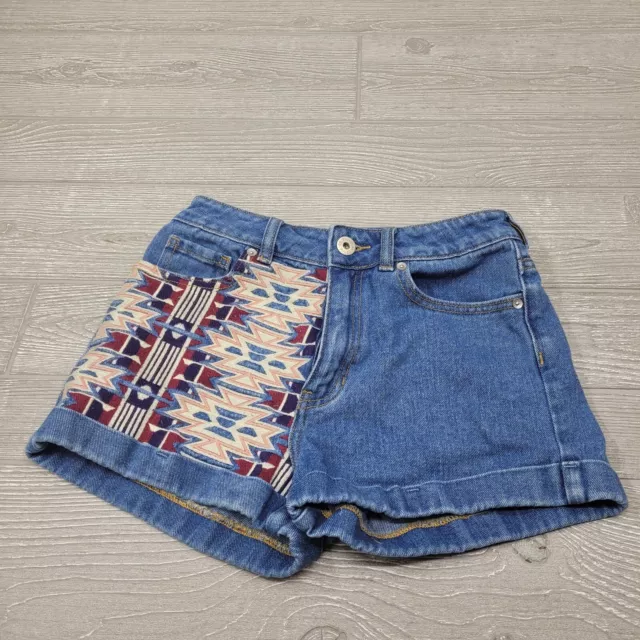 Bullhead Denim Co Aztec Print Denim Blue Jean Short Shorts Womens Waist 25