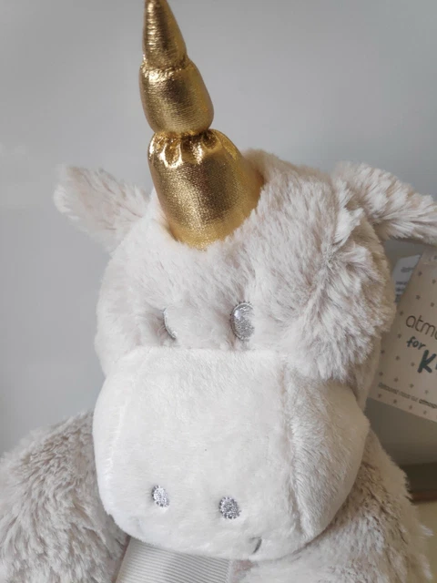 Peluche doudou Licorne blanc gris couverture plaid beige étoiles Atmosphera neuf 2