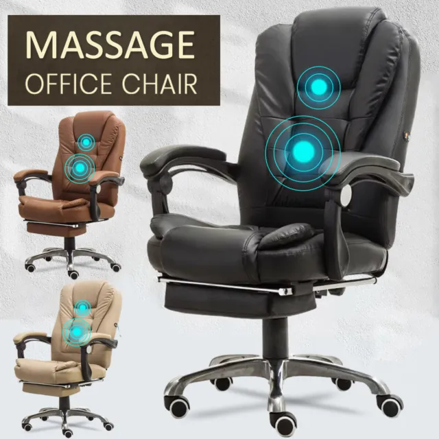 Massage Gaming Office Chair 2 Point Heated Chairs Computer Seat khaki w/footrest
