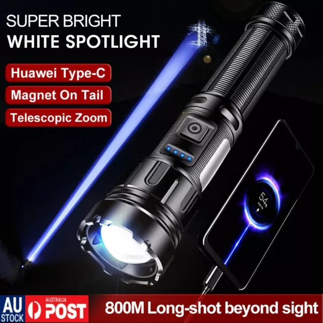 1200000LM LED Flashlight Zoom Light Super Bright Torch USB Rechargeable Lamp AUS