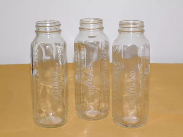 Vintage 3  6 1/2" High Evenflo  8 Oz Glass Baby Bottles