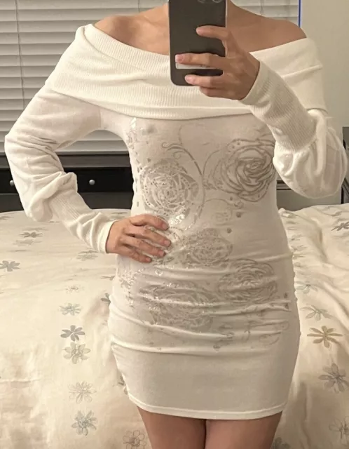 papaya white long sleeve bodycon sexy short dress size S/XS