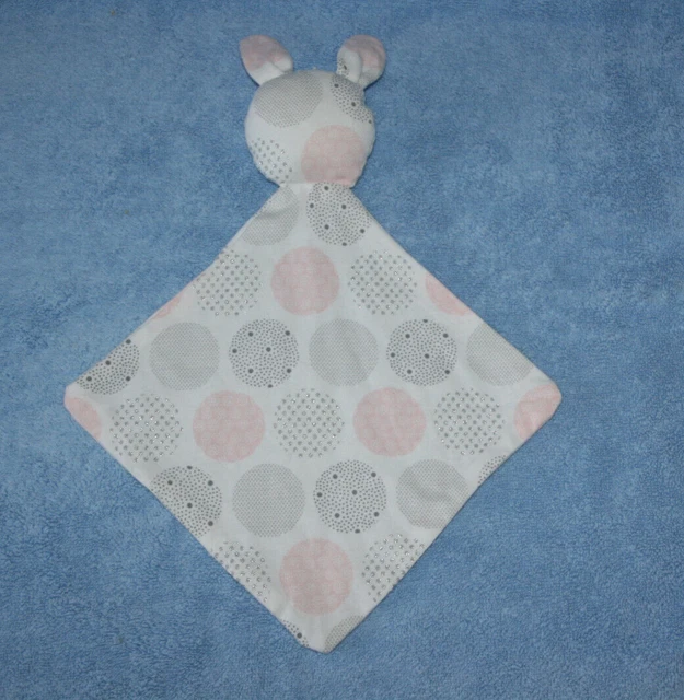 Obaibi Okaidi Doudou Lapin Losange Plat Rond Rose Gris Argente Etat Neuf 2