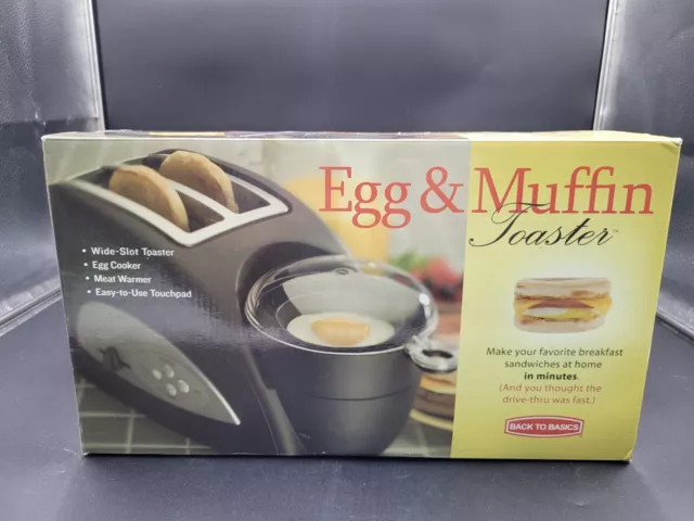 NIB Back to Basics TEM500 Egg-and-Muffin 2-Slice Toaster and Egg Poacher