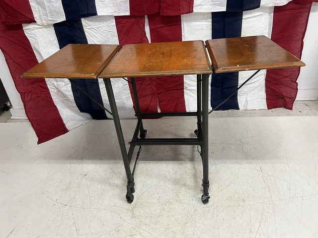 Vintage INDUSTRIAL TYPEWRITER TABLE Wood Top drop leaf metal mid century brown 2 Vintage INDUSTRIAL TYPEWRITER TABLE Wood Top drop leaf metal mid century brown 2