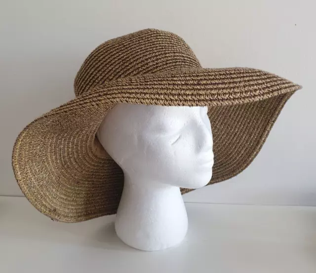 Gorgeous Womens Straw Woven Natural Brown Wide Brim Floppy Sun Hat One Size