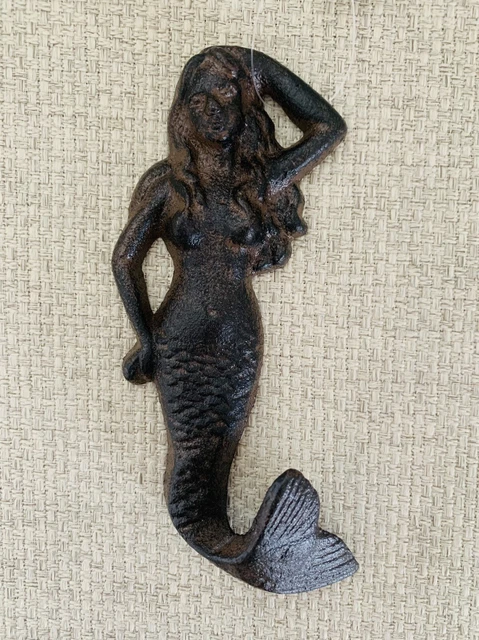 Mermaid Hook Posed Wall Beach Towel Coat Nautical Rustic Cast Iron Hanger Metal
